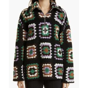 Samsøe Samsøe Tess Crochet Wool Blend Half-Zip Pullover Granny Square Wool Blend
